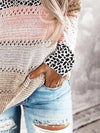 Full Size Openwork Leopard Drawstring Hooded Sweater  