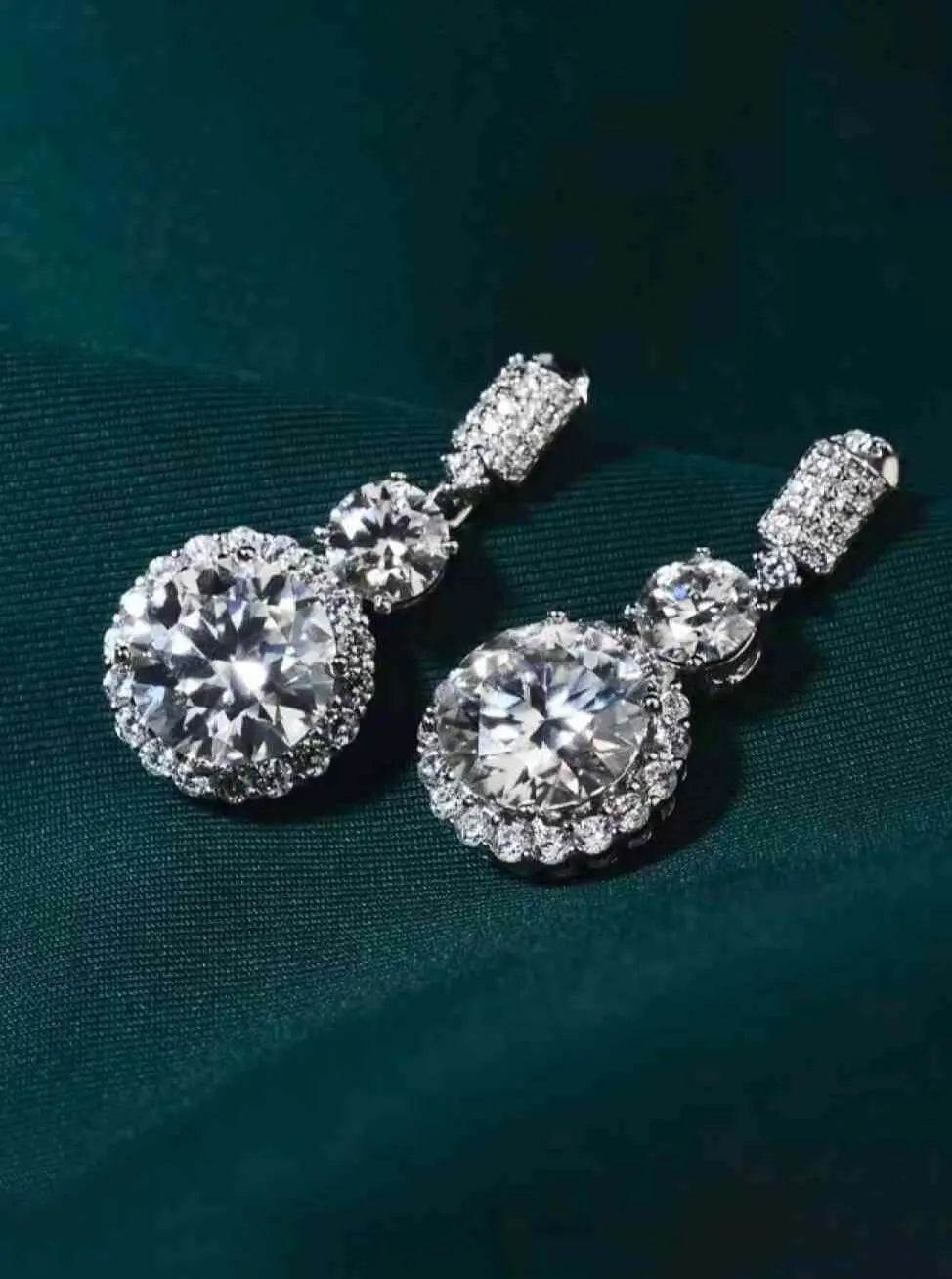 12 Carat Moissanite Platinum-Plated Drop Earrings-Flat Lay Style