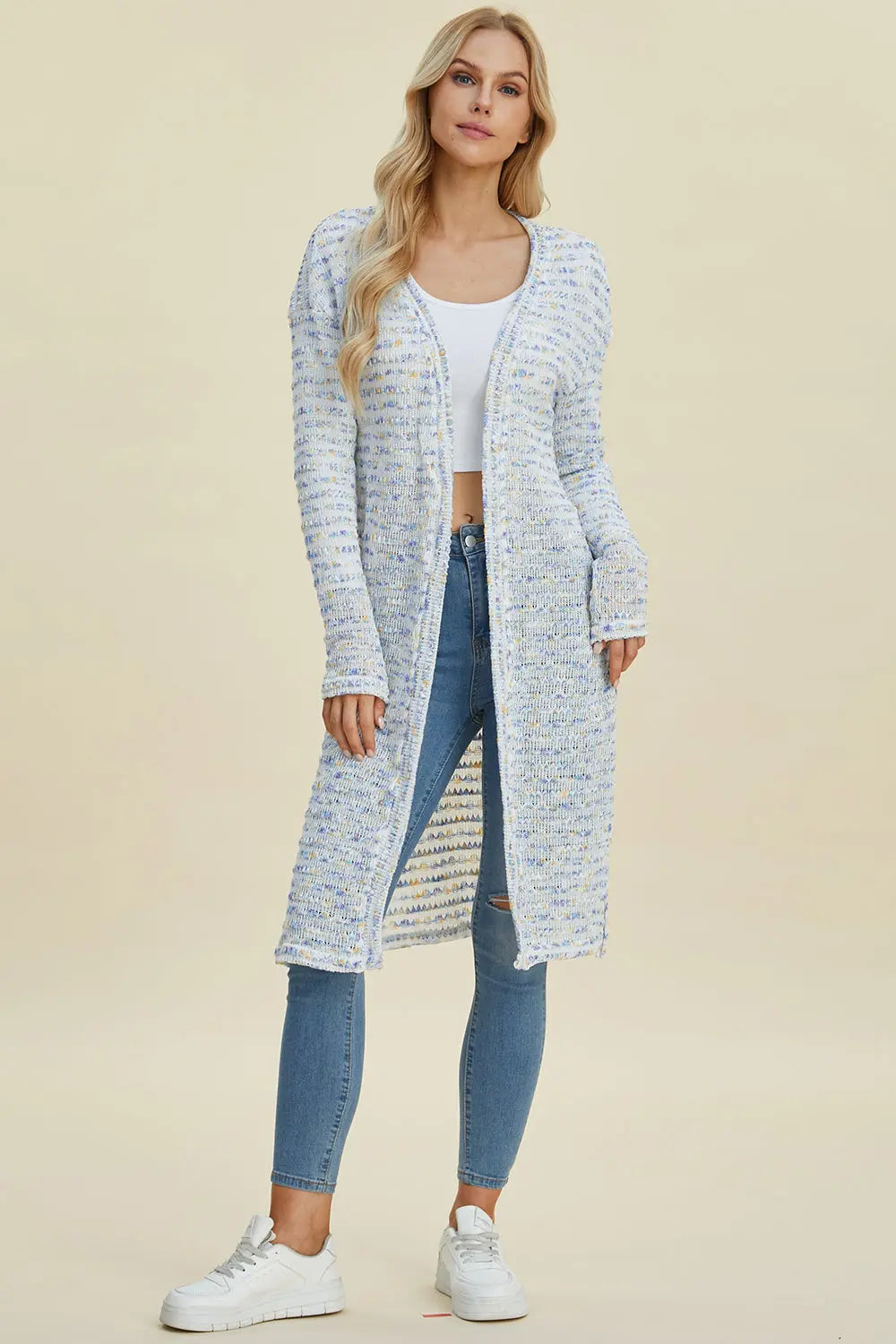 Double Take Full Size Open Front Longline Cardigan  