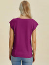 Double Take Full Size Notched Cap Sleeve Knit Top  