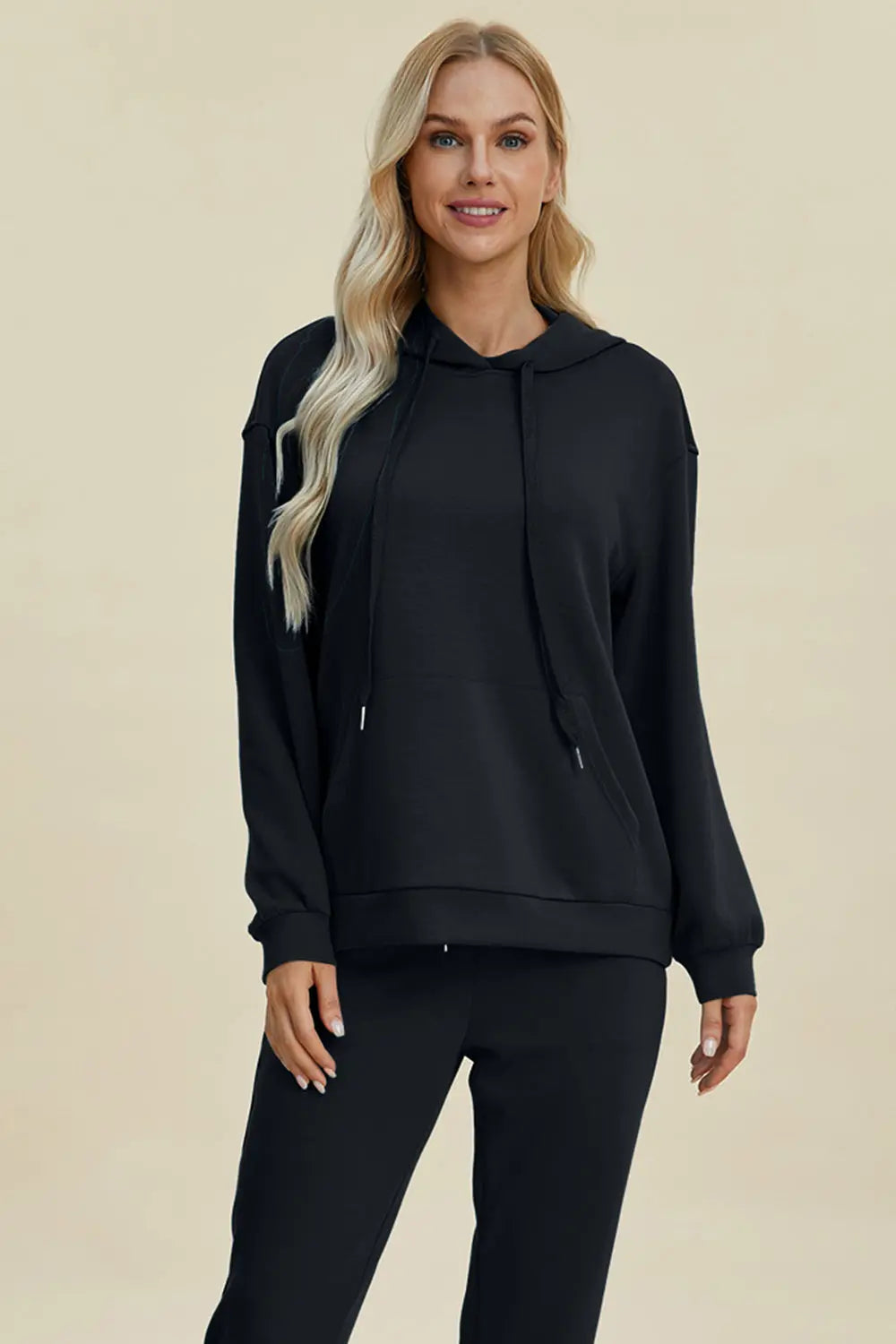 Basic Bae Full Size Air Scuba Drawstring Long Sleeve Hoodie with Kangaroo Pocket  