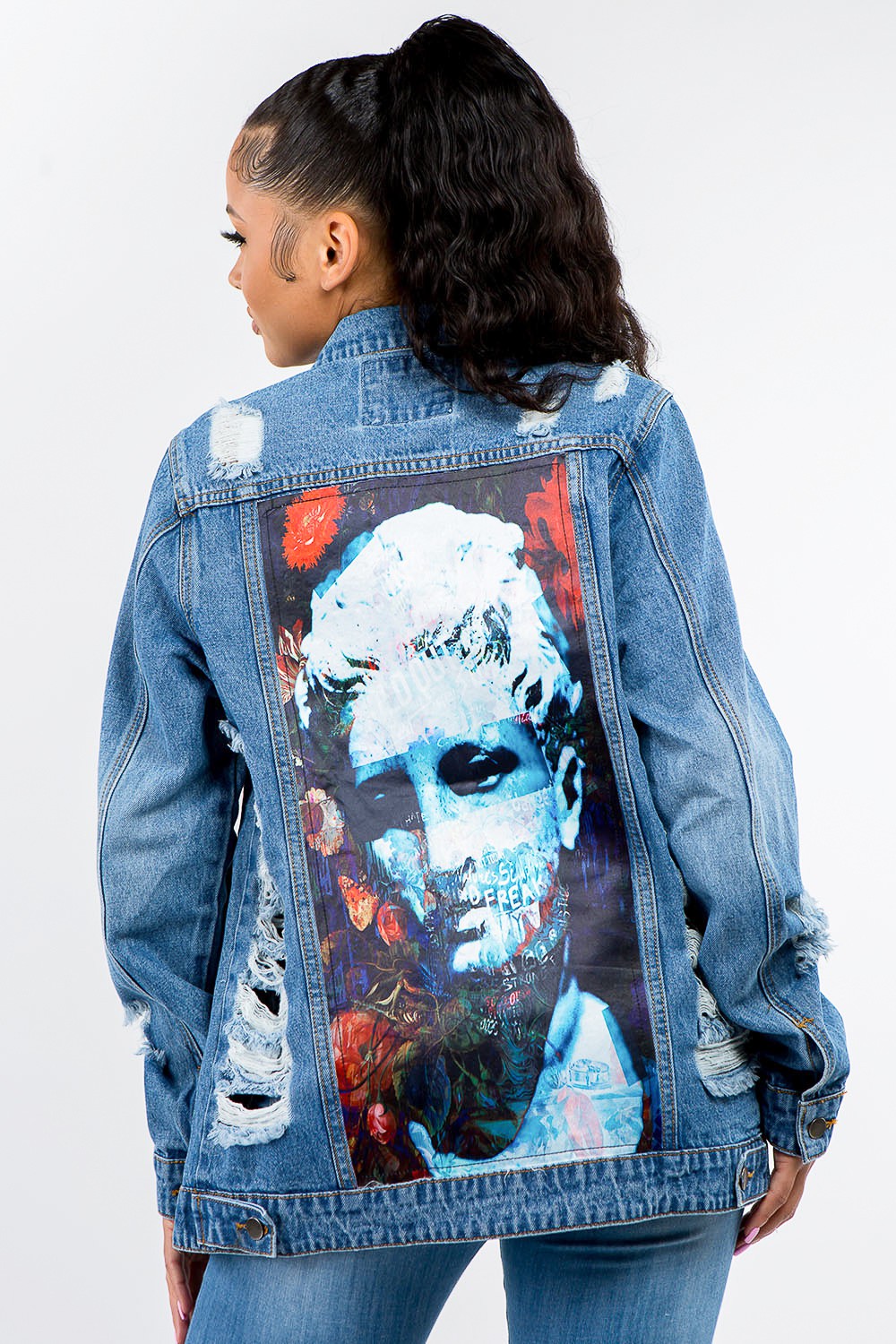 American Bazi Full Size Button Up Distressed Denim Jacket  