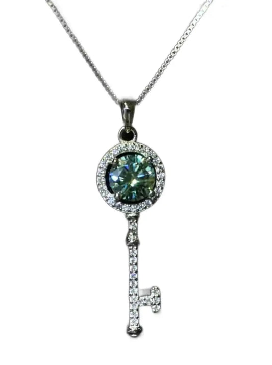 1 Carat Moissanite Key Pendant Necklace - 925 Sterling Silver