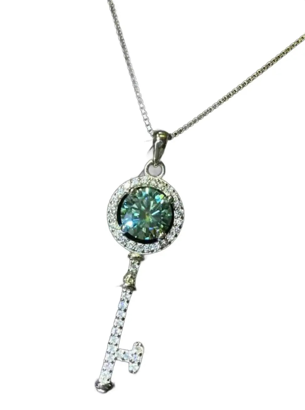 1 Carat Moissanite Key Pendant Necklace - 925 Sterling Silver