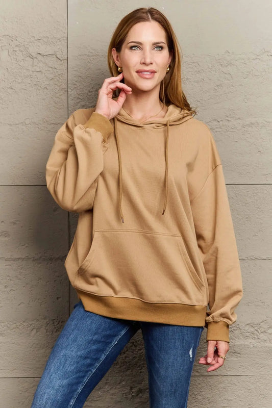 Full Size Long Sleeve Dropped Shoulder Hoodie  