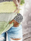 Full Size Openwork Leopard Drawstring Hooded Sweater  