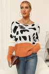 Full Size Two-Tone Boat Neck Sweater  