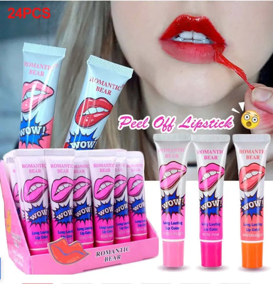 24pcs/lot Fruit Flavor Peel Off Liquid Lipstick Waterproof Long Lasting Lip Gloss