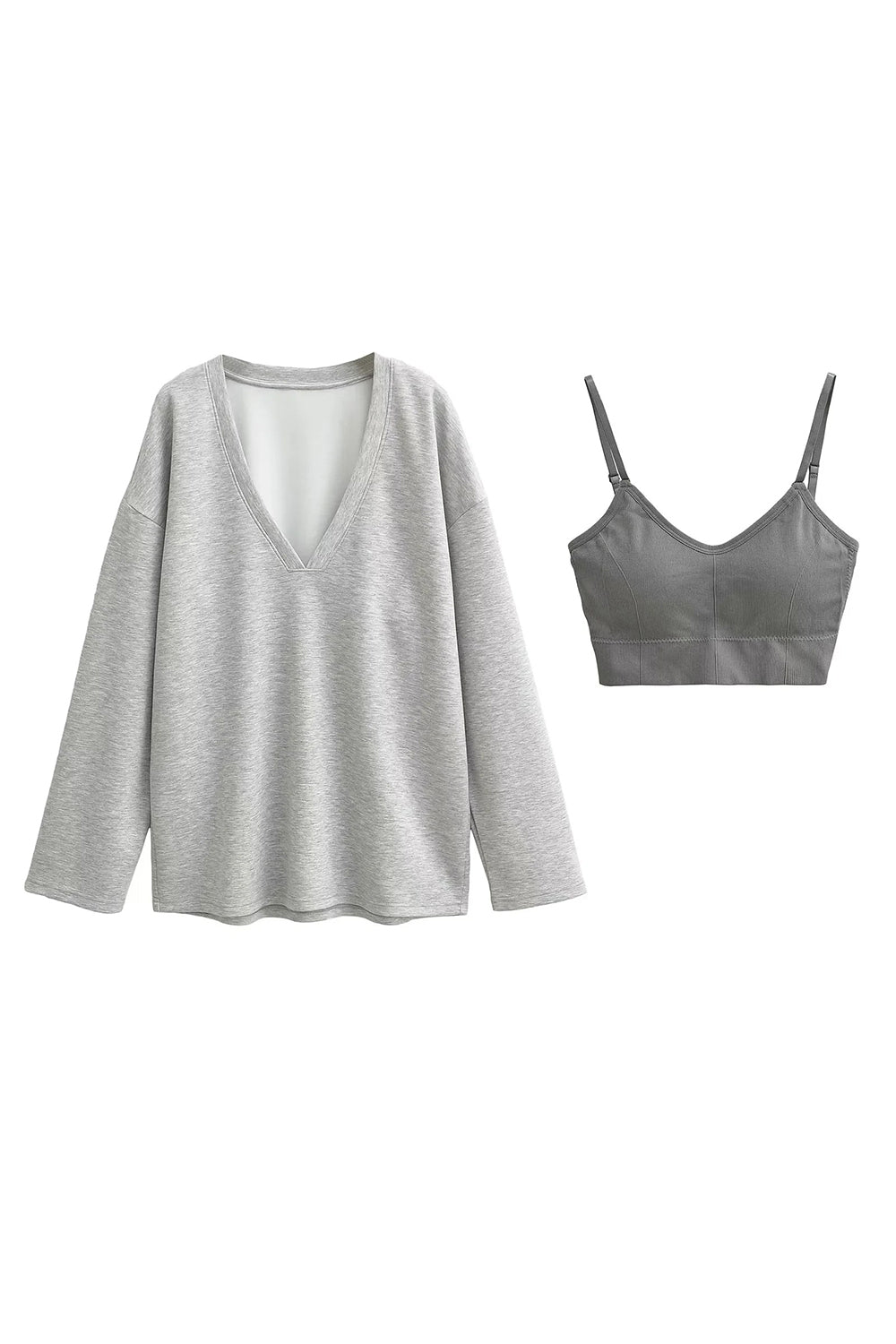 Basic Bae V-Neck Dropped Shoulder Long Sleeve Sweatshirt with Bra  