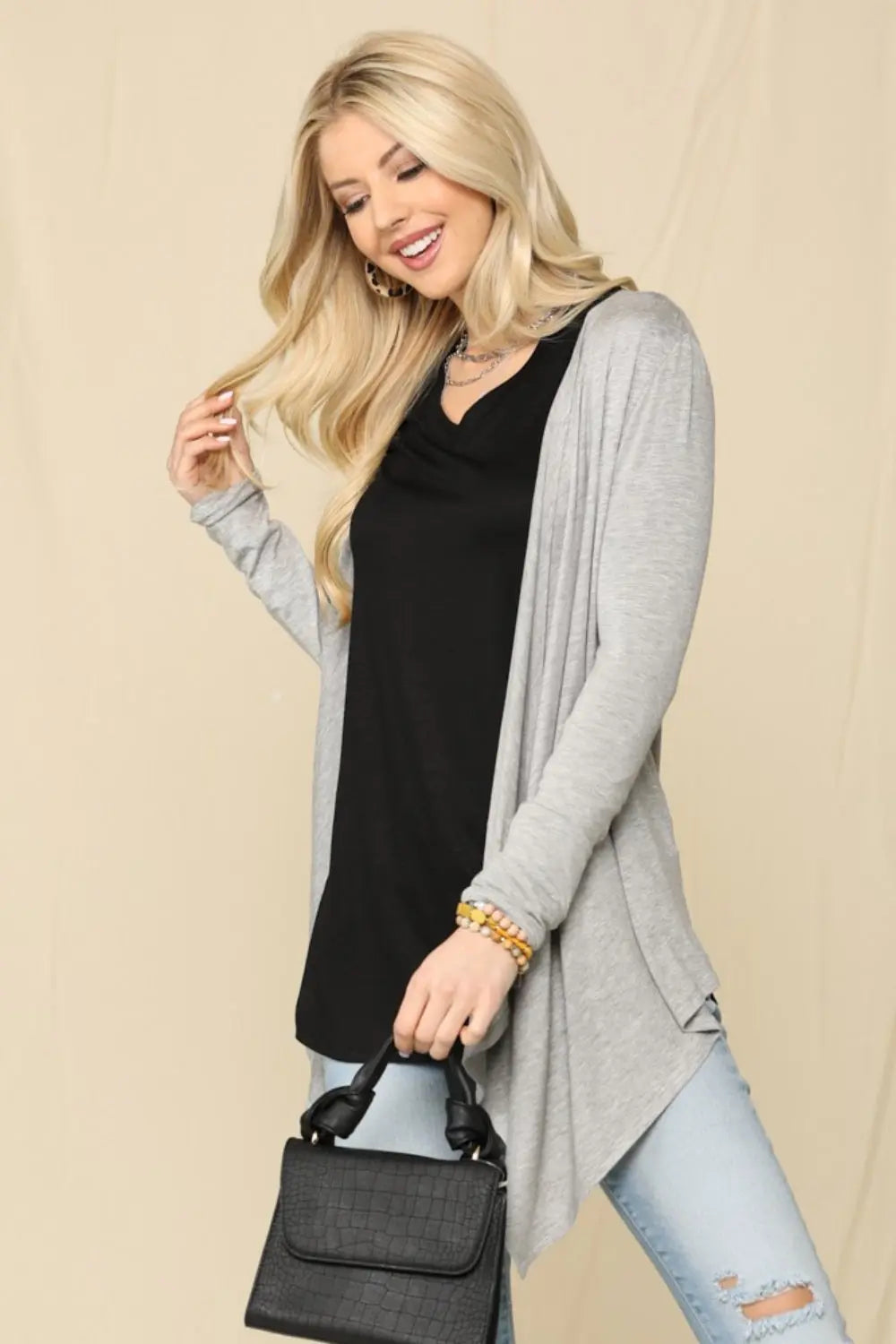 Celeste Full Size Open Front Knit Cardigan  