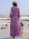 Printed Tie Neck Balloon Sleeve Maxi Dress  