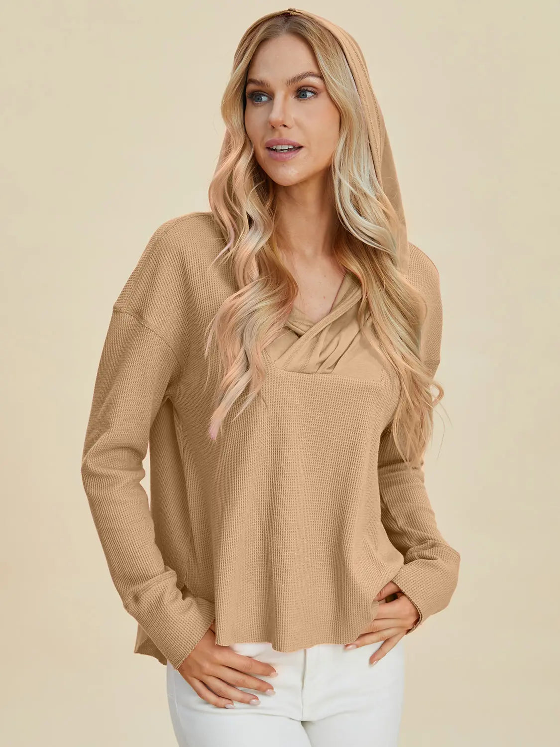 Double Take Full Size High-Low Dropped Shoulder Long Sleeve Hoodie  