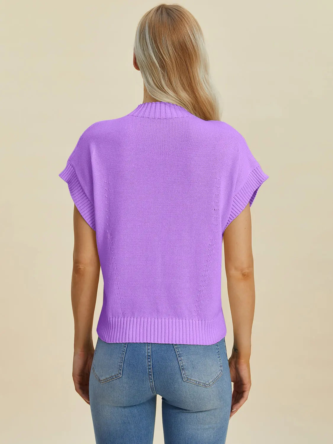 Double Take Full Size Mock Neck Short Sleeve Sweater  