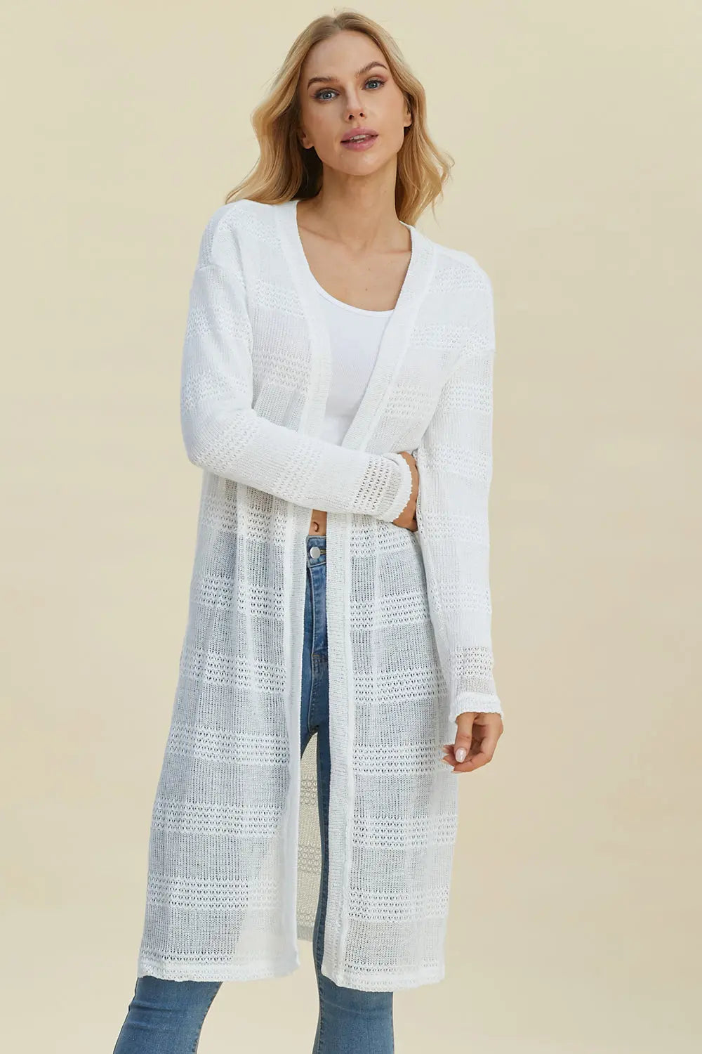 Double Take Full Size Open Front Longline Cardigan  