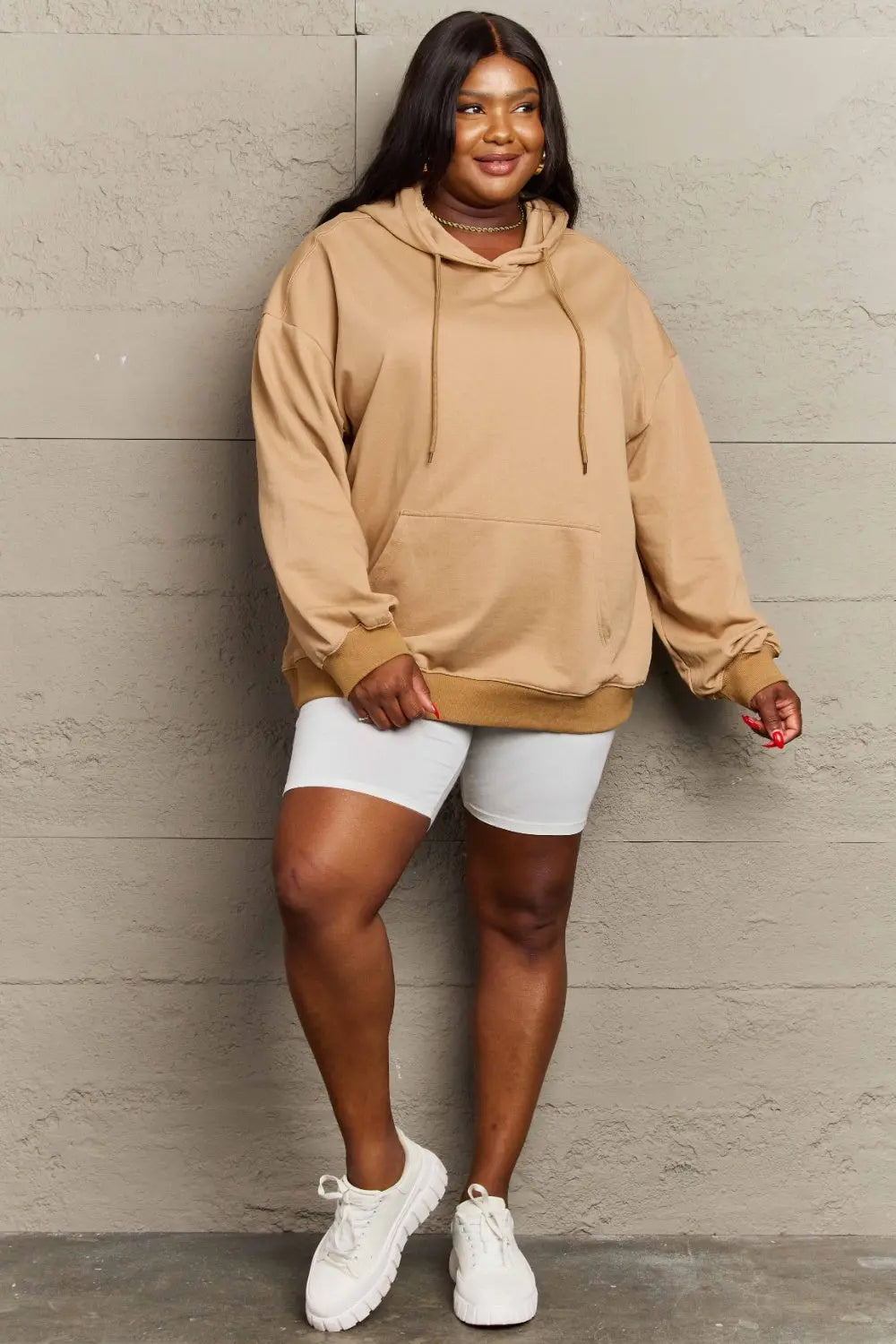 Full Size Long Sleeve Dropped Shoulder Hoodie  