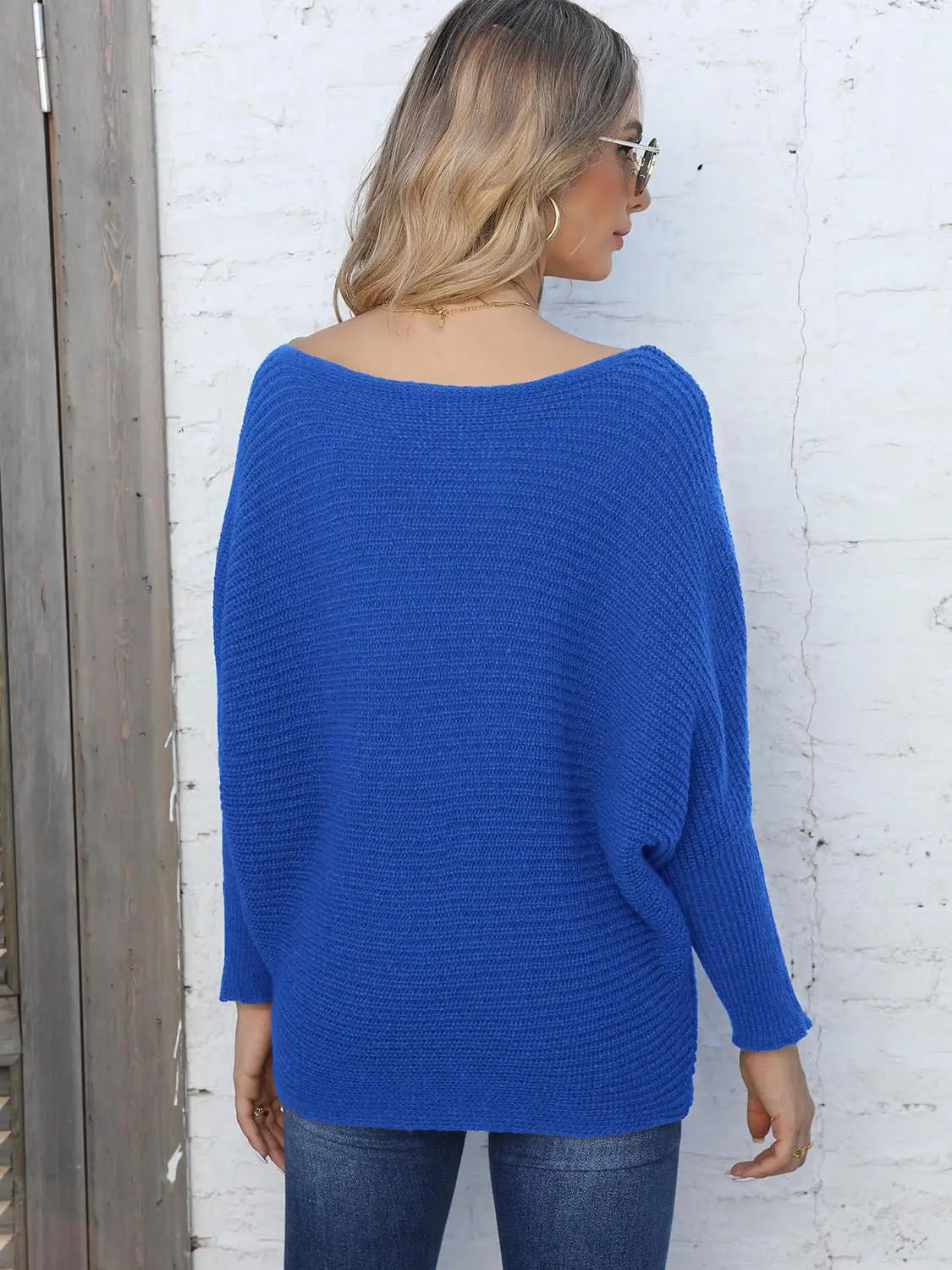 Full Size Horizontal Ribbing Dolman Sleeve Sweater  