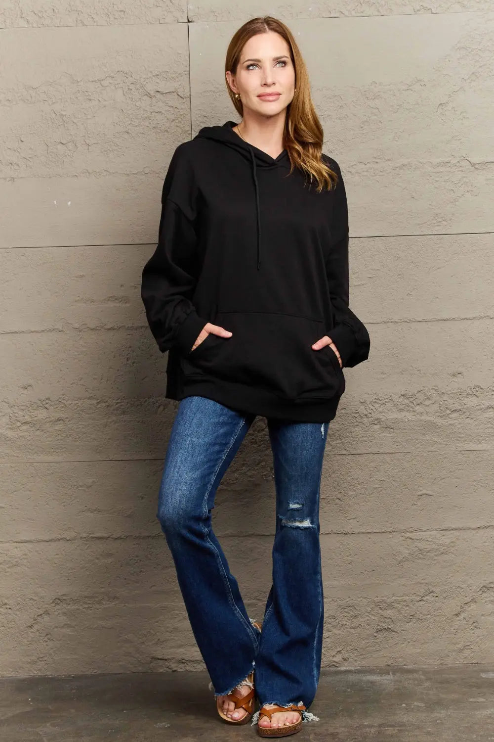 Full Size Long Sleeve Dropped Shoulder Hoodie  