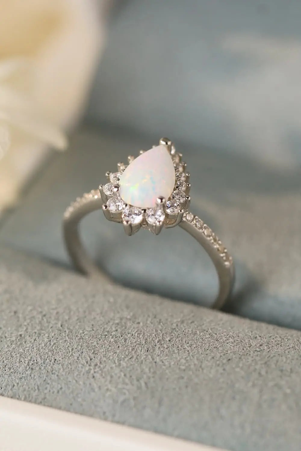 Platinum-Plated Opal Pear Shape Ring  