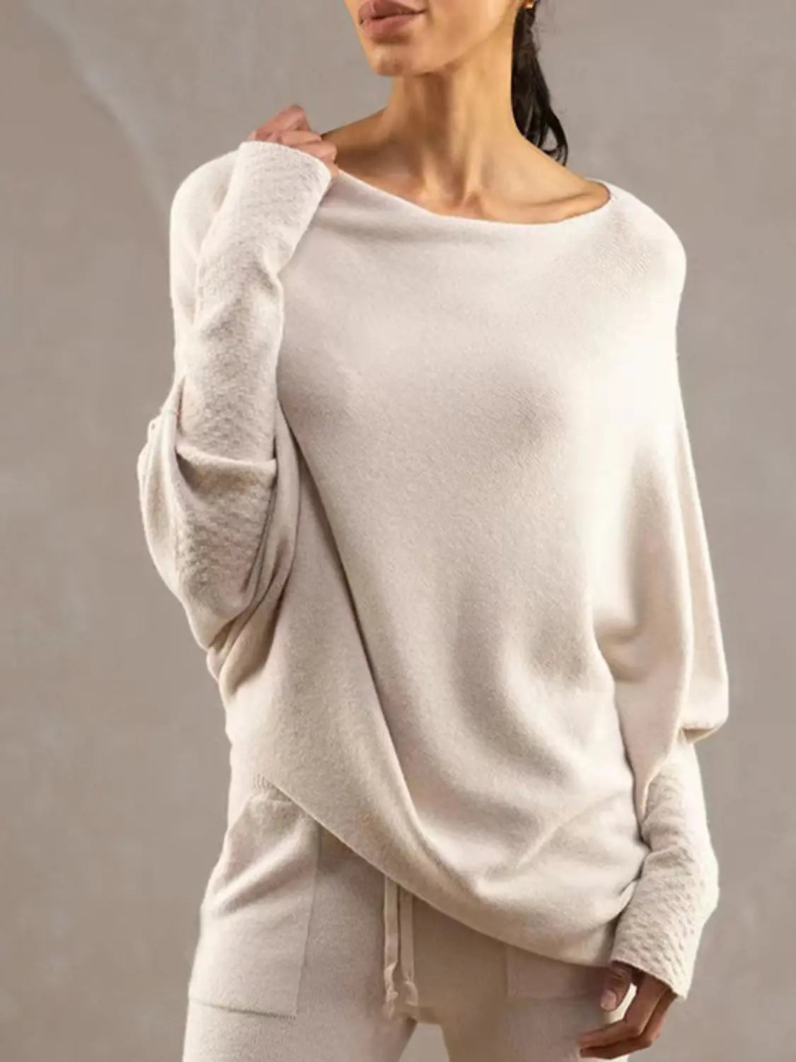 Full Size Boat Neck Batwing Sleeve Knit Top  