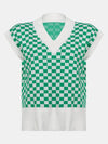 Full Size Checkered V-Neck Cap Sleeve Sweater  