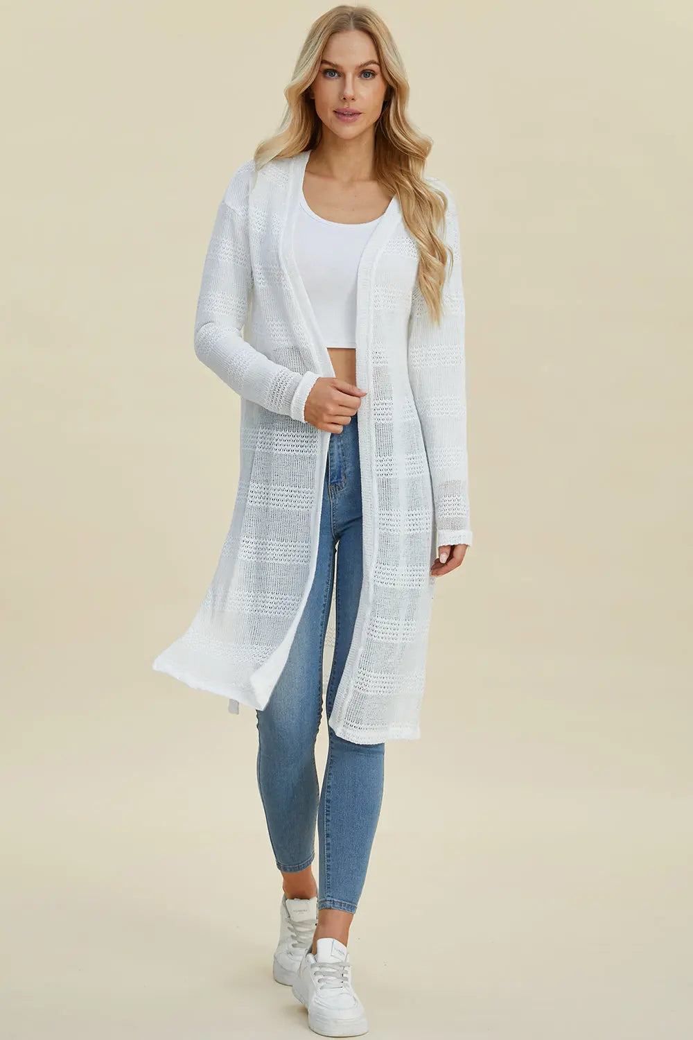 Double Take Full Size Open Front Longline Cardigan  