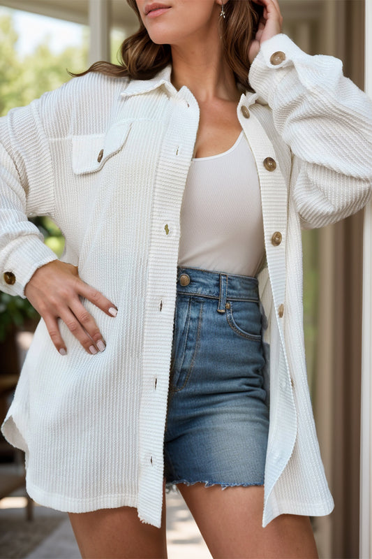 Plus Size Button Up Long Sleeve Jacket  