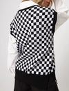 Full Size Checkered V-Neck Cap Sleeve Sweater  