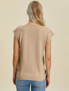 Double Take Full Size Notched Cap Sleeve Knit Top  