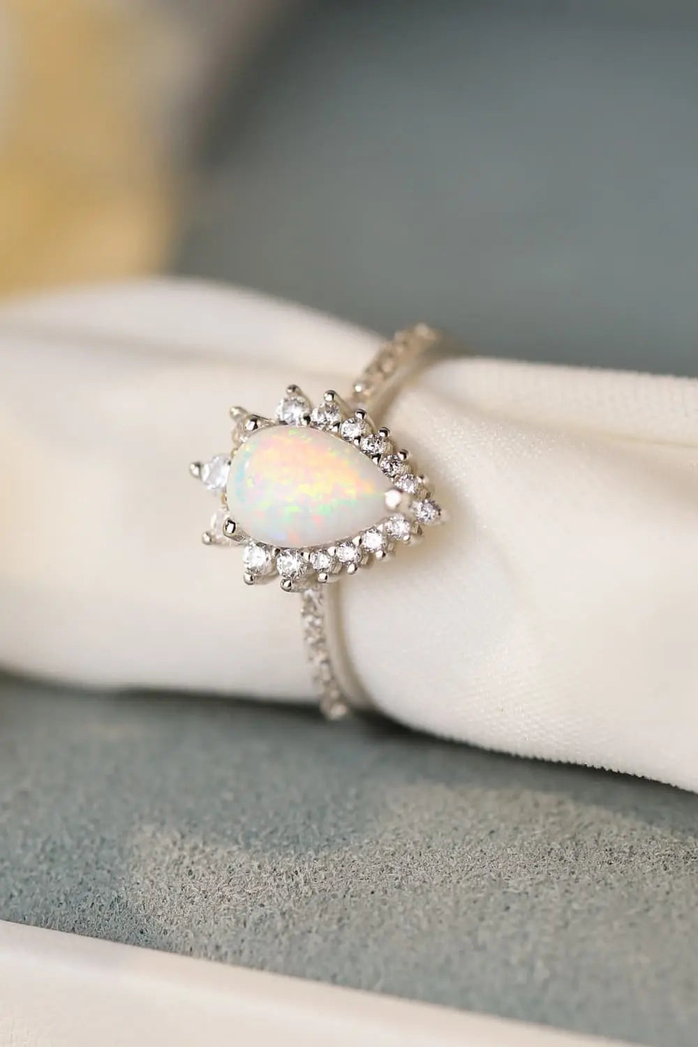 Platinum-Plated Opal Pear Shape Ring  