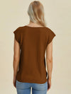 Double Take Full Size Notched Cap Sleeve Knit Top  