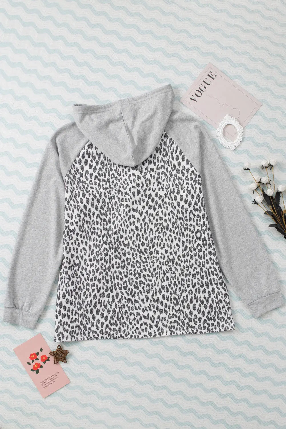 Plus Size Leopard Raglan Sleeve Hoodie  