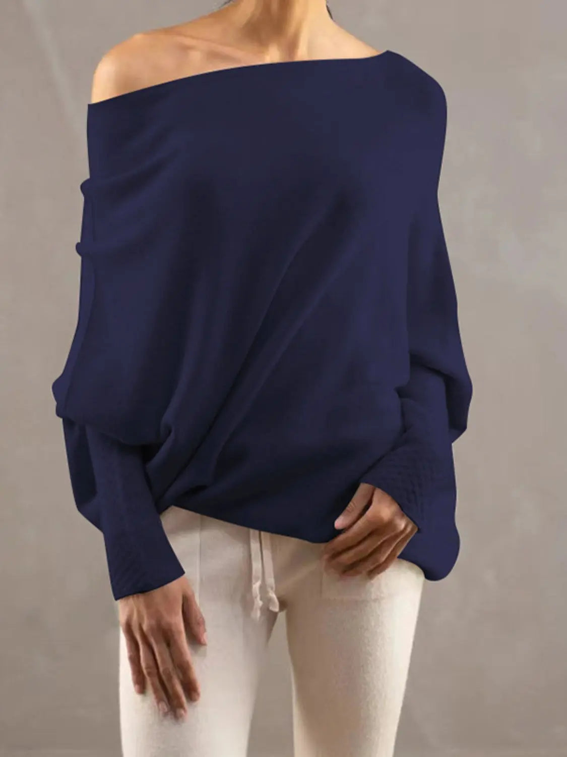 Full Size Boat Neck Batwing Sleeve Knit Top  