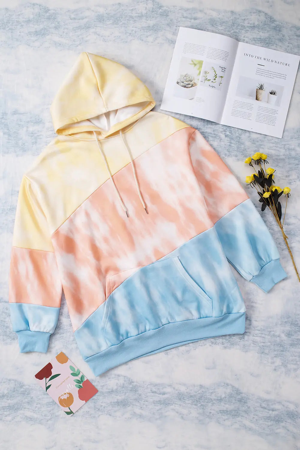 Plus Size Drawstring Color Block Dropped Shoulder Hoodie  