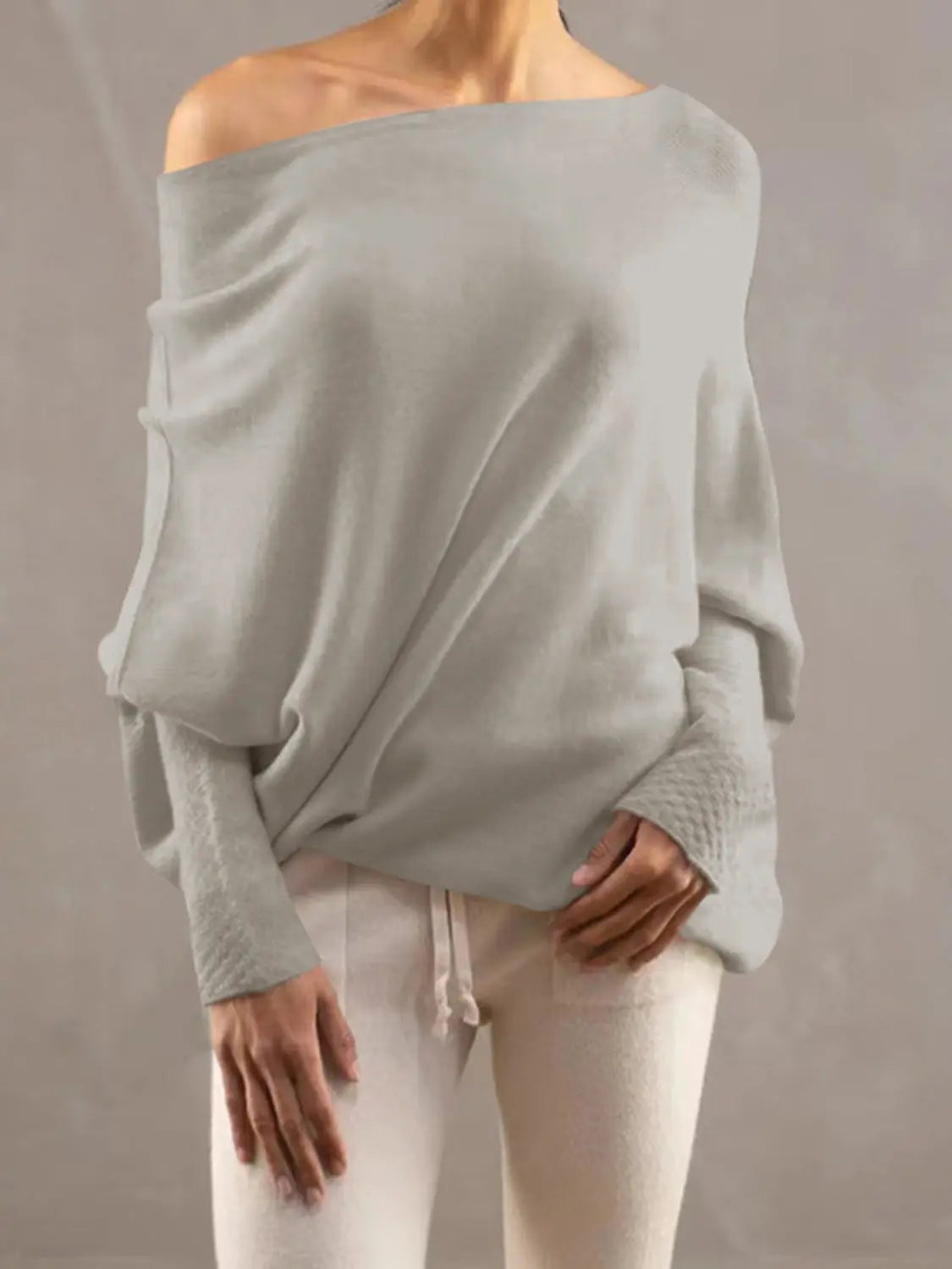 Full Size Boat Neck Batwing Sleeve Knit Top  