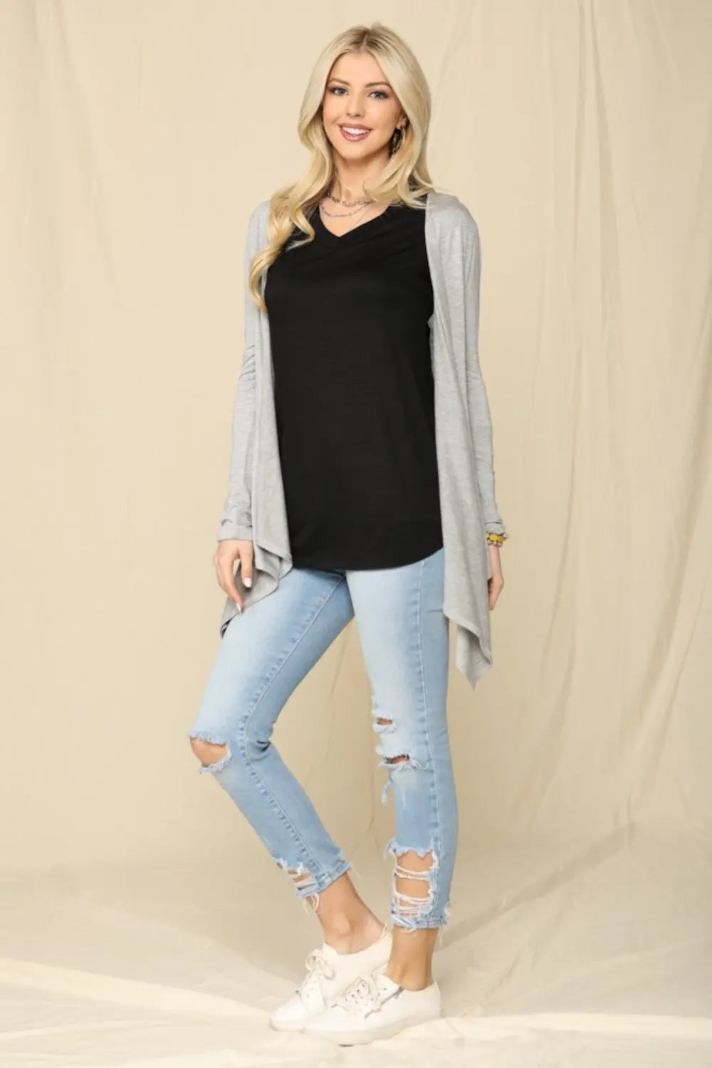 Celeste Full Size Open Front Knit Cardigan  