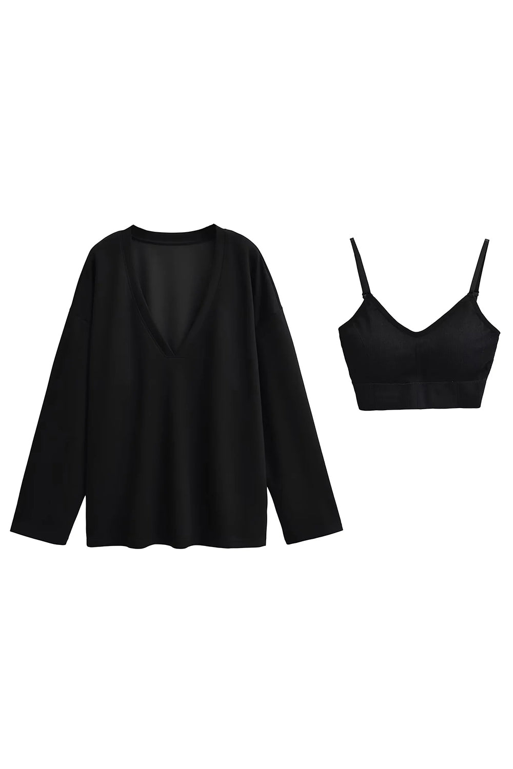 Basic Bae V-Neck Dropped Shoulder Long Sleeve Sweatshirt with Bra  