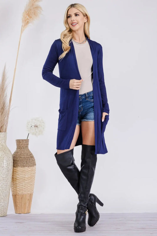 Celeste Full Size Open Front Cardigan with Pockets  