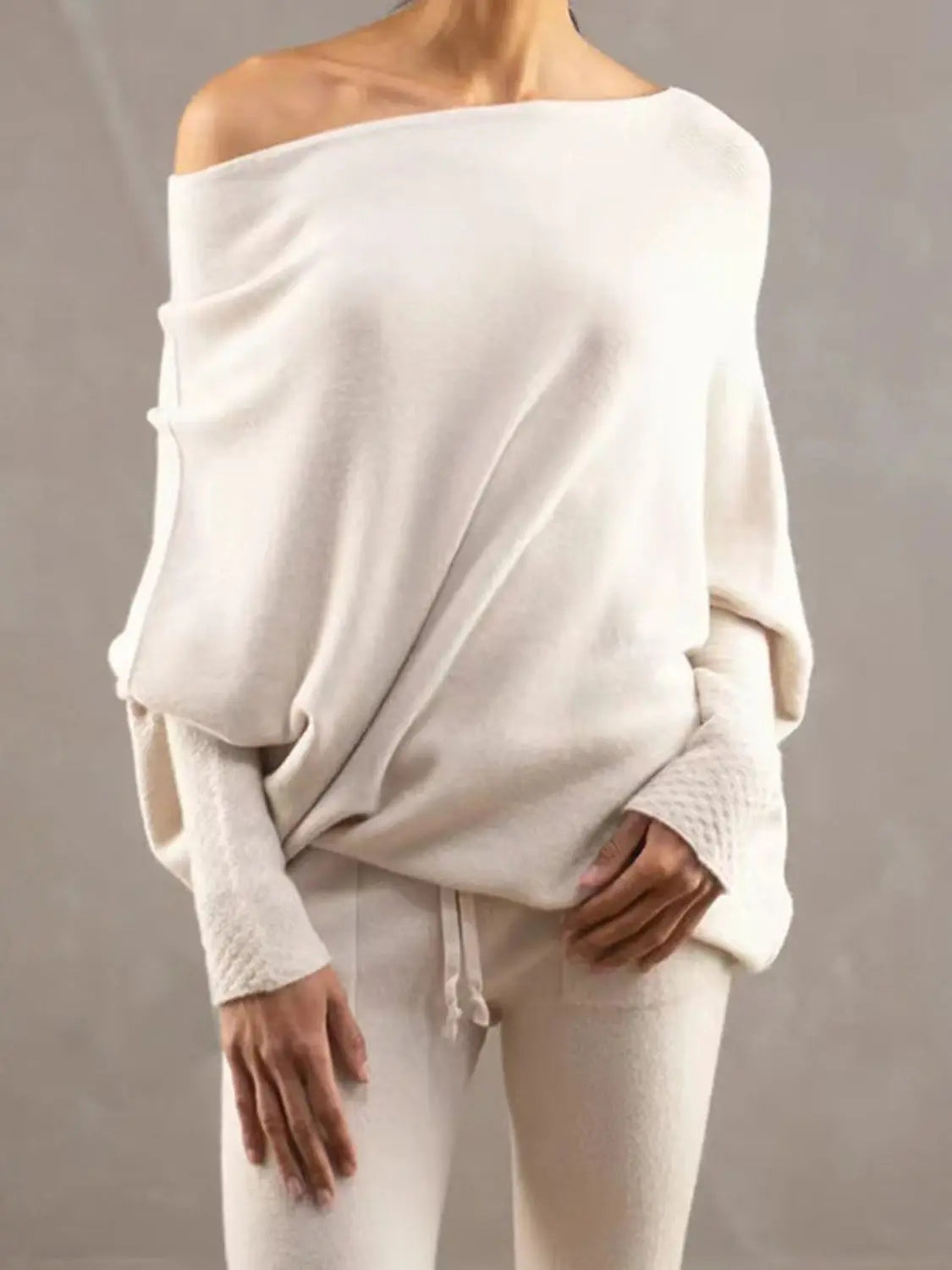 Full Size Boat Neck Batwing Sleeve Knit Top  