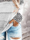 Full Size Openwork Leopard Drawstring Hooded Sweater  