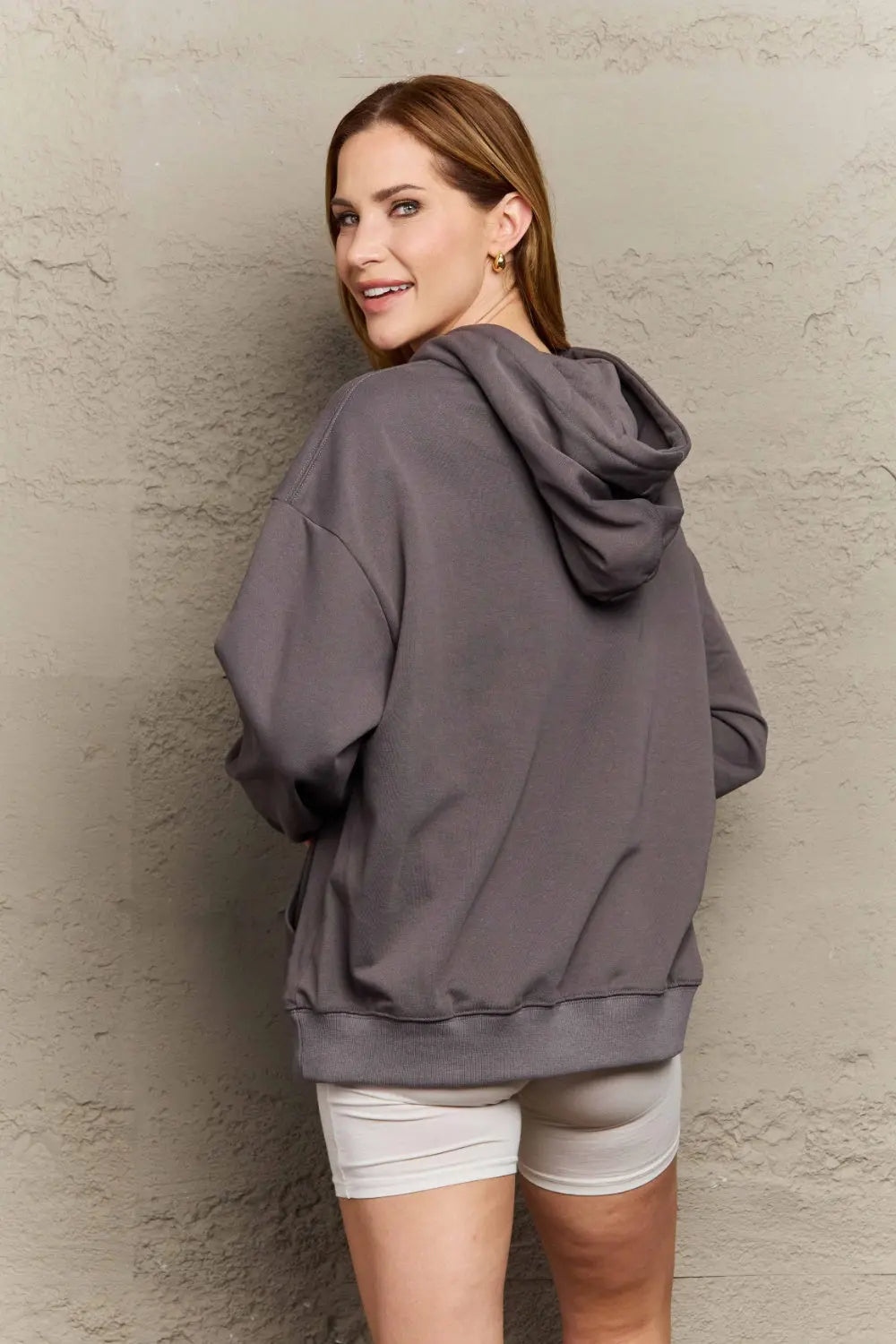 Full Size Long Sleeve Dropped Shoulder Hoodie  