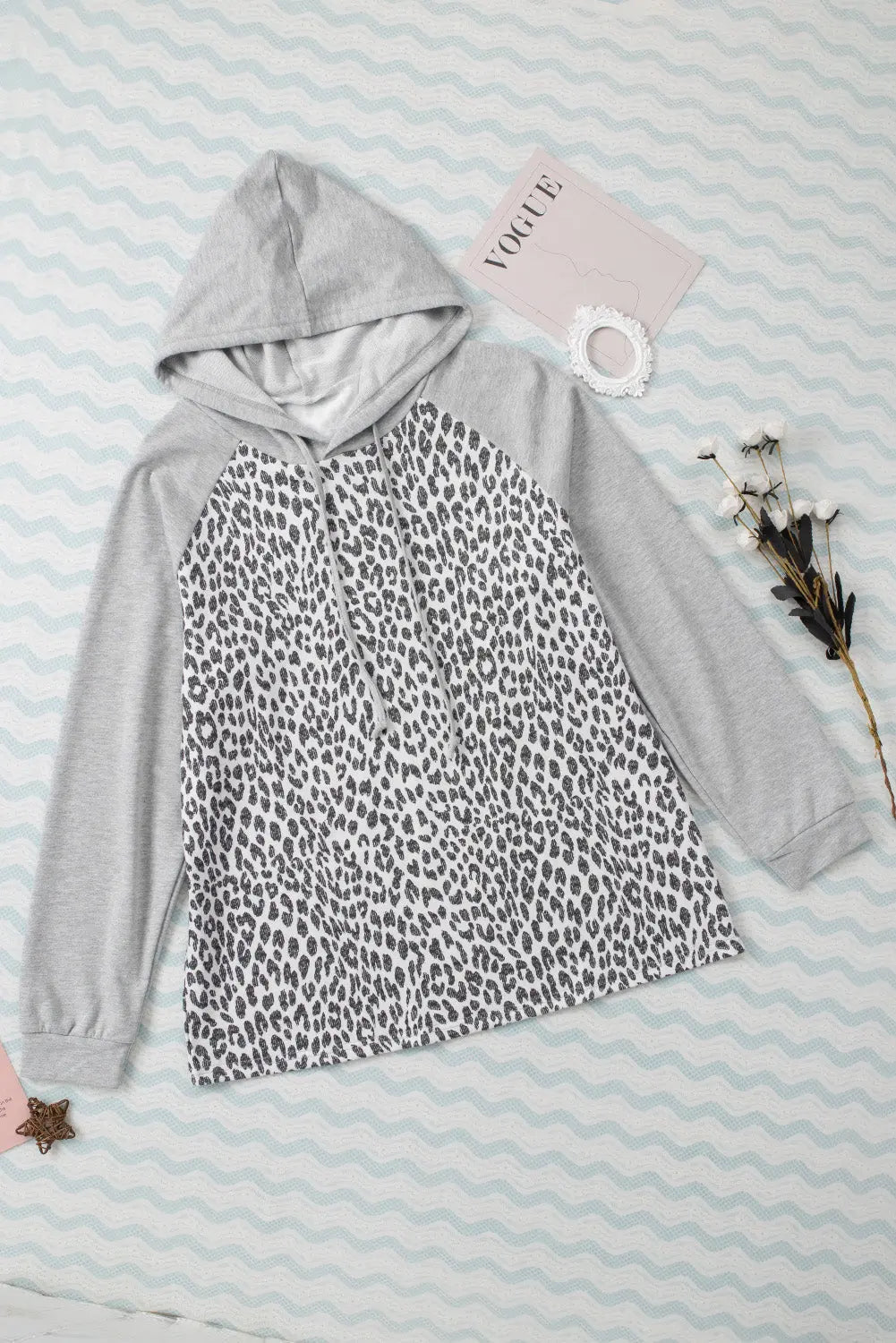 Plus Size Leopard Raglan Sleeve Hoodie  