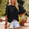 Loose Lace Half Sleeve O-neck Shirts Top  