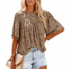 Loose Lace Half Sleeve O-neck Shirts Top - EBOYGIFTS LLC women Attire Khaki-XXL Loose Lace Half Sleeve O-neck Shirts Top