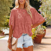 Loose Lace Half Sleeve O-neck Shirts Top - EBOYGIFTS LLC women Attire Watermelon-red-L Loose Lace Half Sleeve O-neck Shirts Top