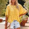 Loose Lace Half Sleeve O-neck Shirts Top - EBOYGIFTS LLC women Attire Yellow-XXL Loose Lace Half Sleeve O-neck Shirts Top