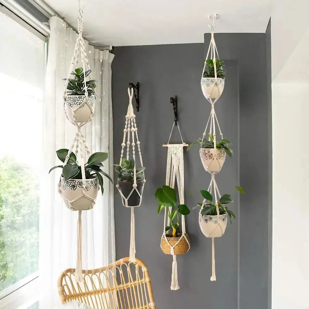 Gardening Macrame Plant shelves Hanging Basket Outdoor Hanger Rope Cotton Linen Flower pot Net  Courtyard Wall Hanging Decor  