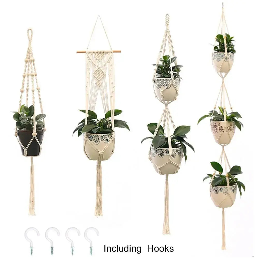 Gardening Macrame Plant shelves Hanging Basket Outdoor Hanger Rope Cotton Linen Flower pot Net  Courtyard Wall Hanging Decor  