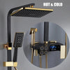 Hot and Cold Digital Shower Set Faucet Bathroom Shower System Black Gold Shower Faucet Square Shower HeadBath Shower System  