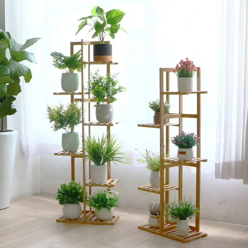 Bamboo 5 / 6  Tier  Plant Stand Rack Multiple Flower Pot Holder Shelf Indoor Outdoor Planter Display Shelving Unit for Patio  