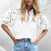 Hollowed-out Embroidery Lace Jacquard Blouse Women 2024 Spring Stand  